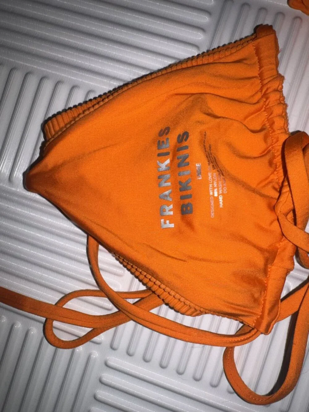 Frankies Bikinis Orange Ribbed Triangle String Bikini Set - Size Large - NWOT